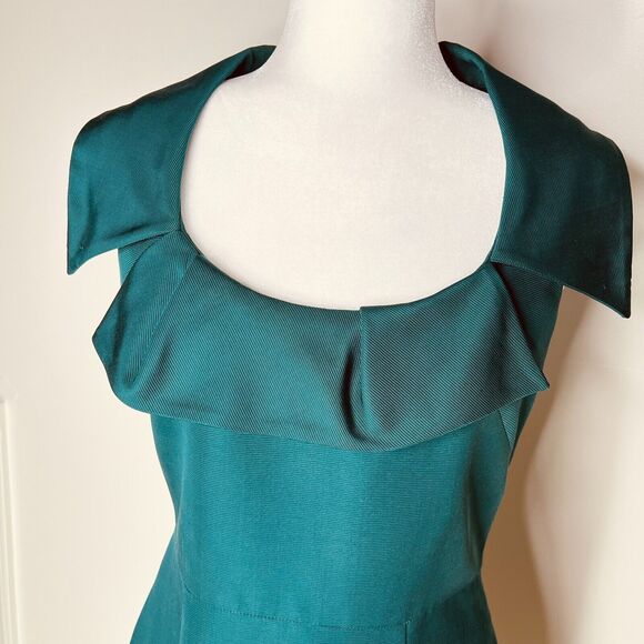 Lela Rose Emerald Green Silk Sheath Dress Size 6 - Picture 2 of 11